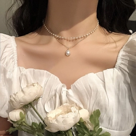 Neck Chain Kpop Pearl Choker Necklace Gold Color Goth Chocker Jewelry On The Neck Pendant Collar For Women