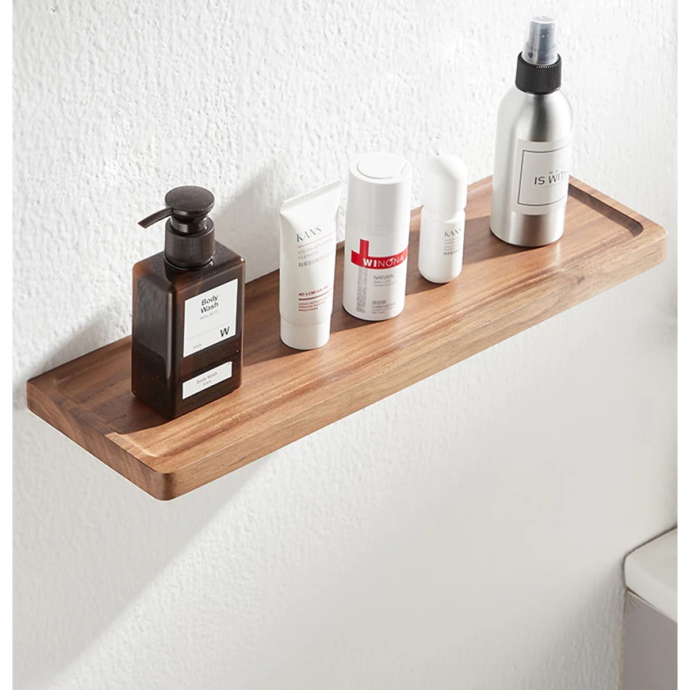 Walnut Wood Corner Storage Rack Bathroom Shelf Home Organization and Storage Rectangle Shelves